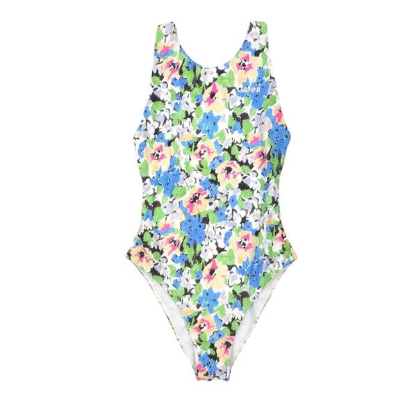 Ganni Floral One Piece Swimsuit Azure Blue Floral Bathingsuit - Picture 4 of 12